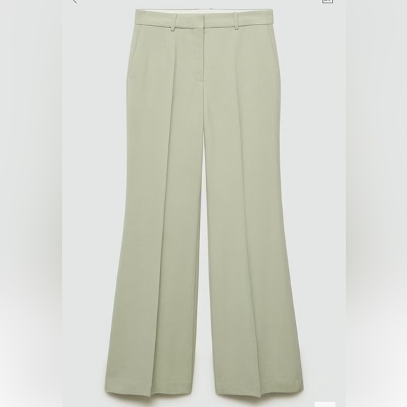 Mango Pants - Mango Wide-Leg Lyocell Suit Pants in Pastel Green